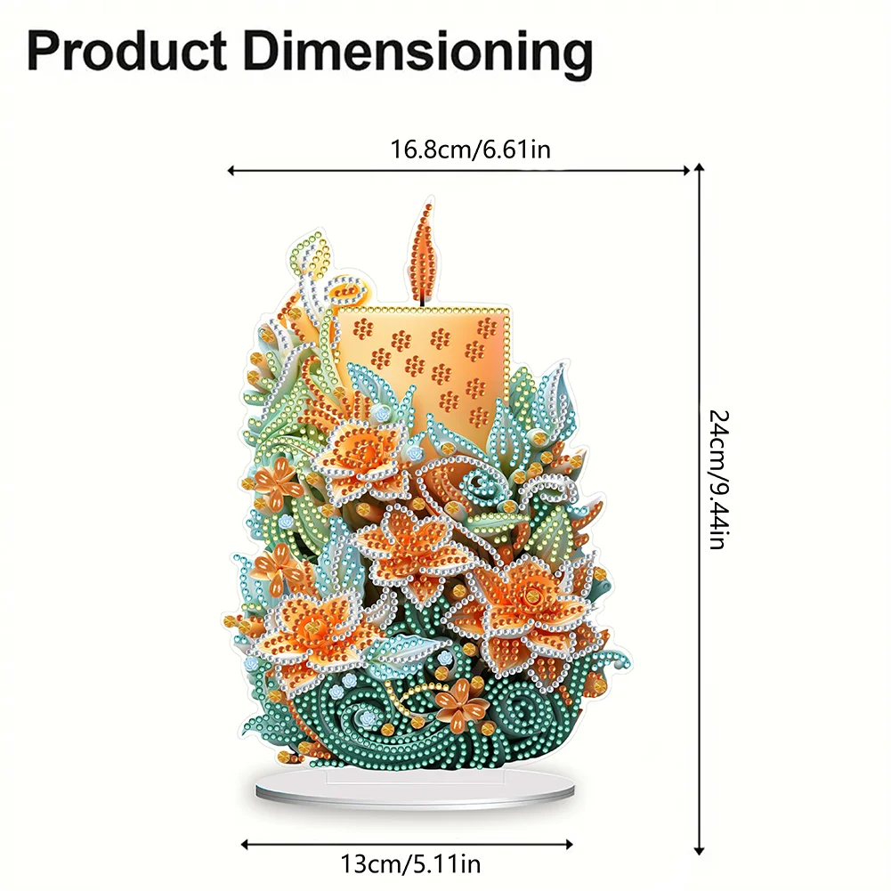DIY Flowers Candle Acrylic Diamond Painting Tabletop Ornaments Kit for Office Desktop Decor