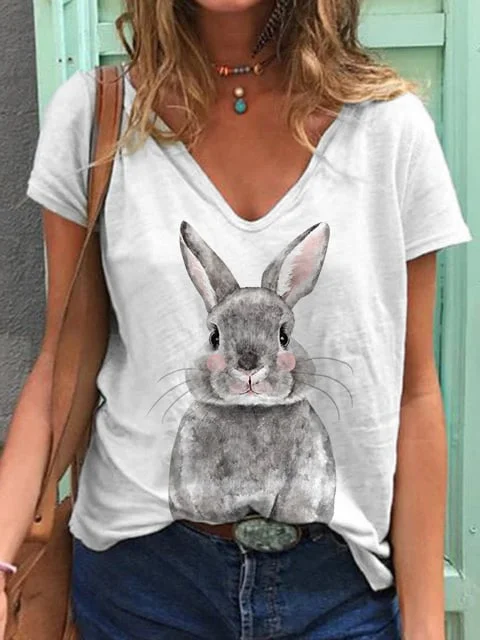 Women's Easter Bunny Print Casual T-Shirt socialshop