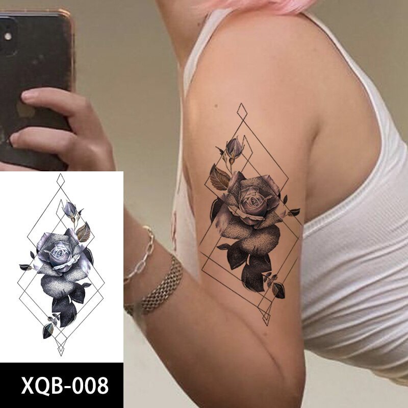 Gingf Flower Temporary Tattoo Female Waterproof Sexy Gothic Clavicle Water Transfer Art Fake Tattoos Arm Chest Tattoo Stickers