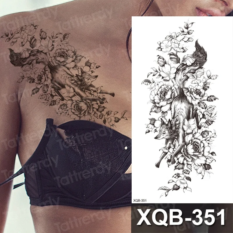 temporary tattoo flower snake dragon anime sexy body art stickers black lion skull tattoo sleeve for women men boys sexy decal