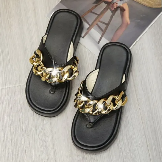 Fashion Women's Flip Flops Sandals Shoes Women Flat Platform Chain Thick Soled Casual Gladiator Buckle Strape Lady Sandals Shoes