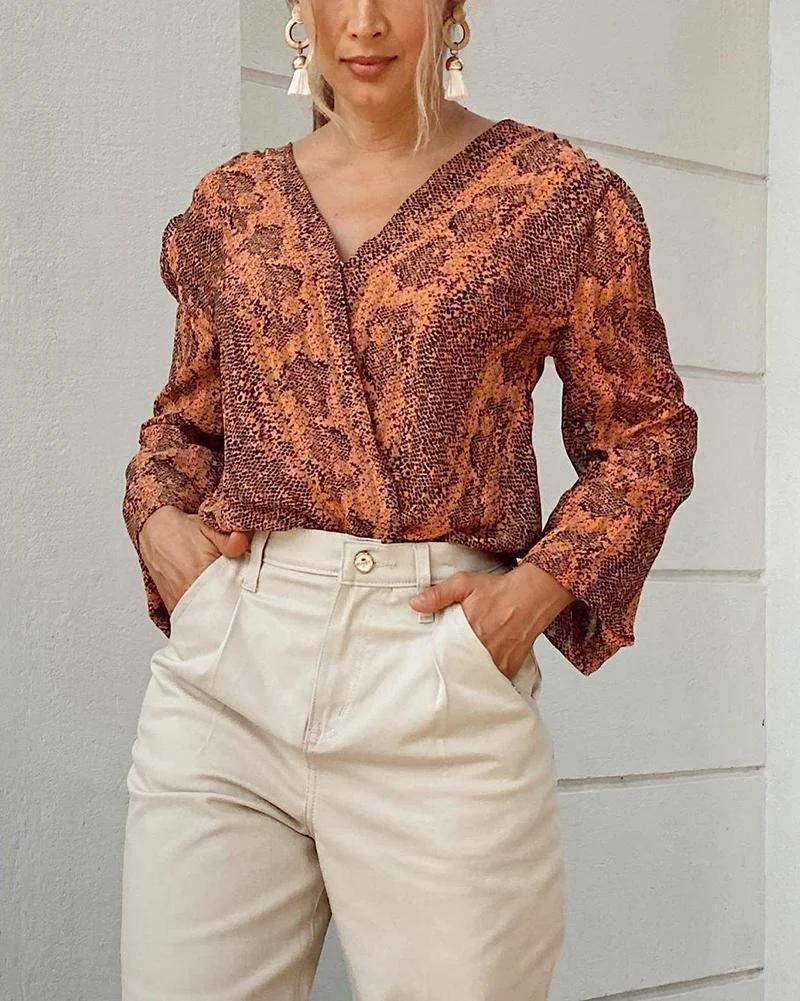 Stylish V-Neck Long-Sleeve Shirt & Pants Two-Piece Set