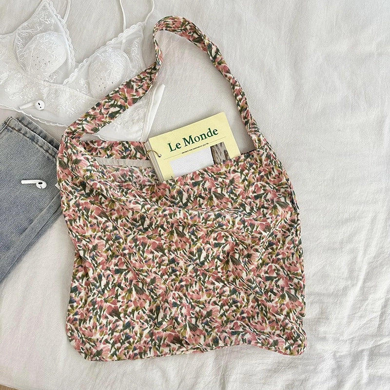 Niche Canvas Bag For Women 2024 New Summer Korean Style Design Sense High Quality Artistic Floral Canvas Bag