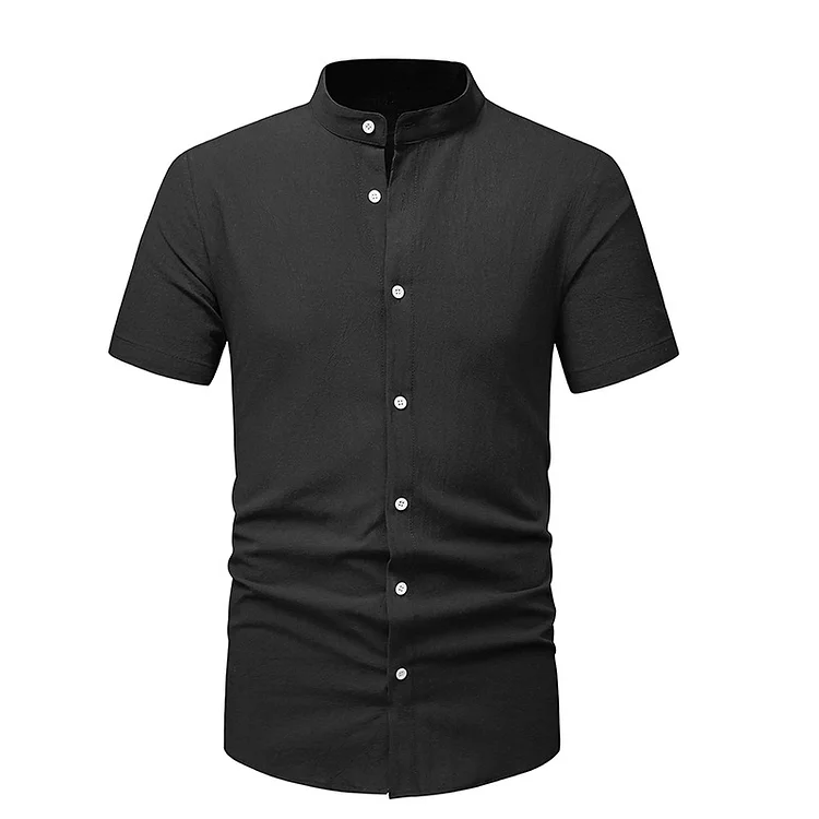 BrosWear Men's Solid Beach Holiday Style Standing Neck Short Sleeve Shirt