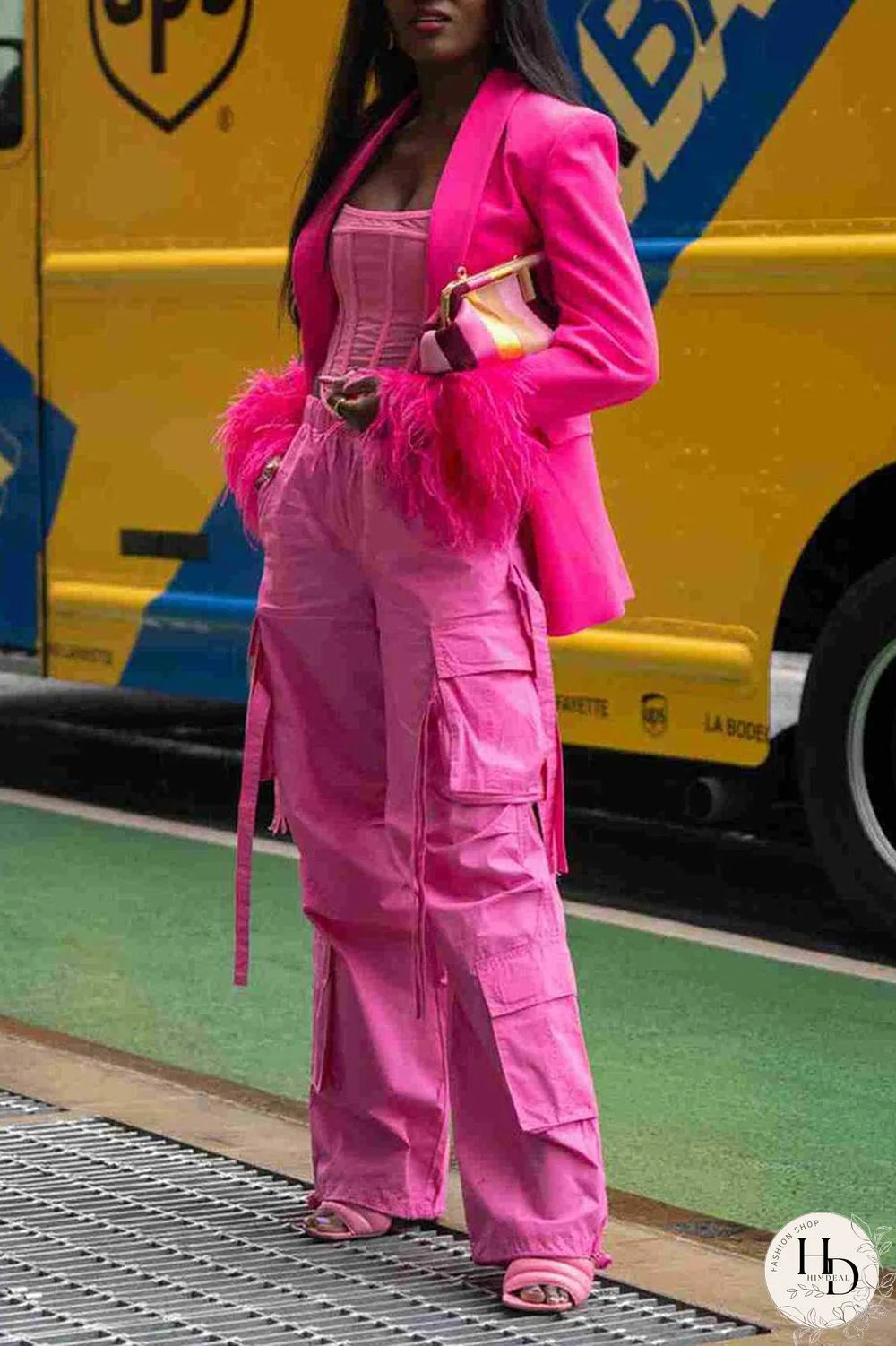 Black Casual Solid Patchwork Buttons Feathers Turn-back Collar Outerwear