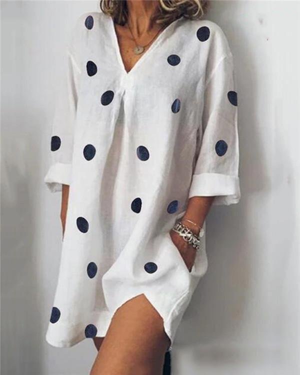 Spring Women Mini Dresses Daily Casual Cotton V Neck Dresses