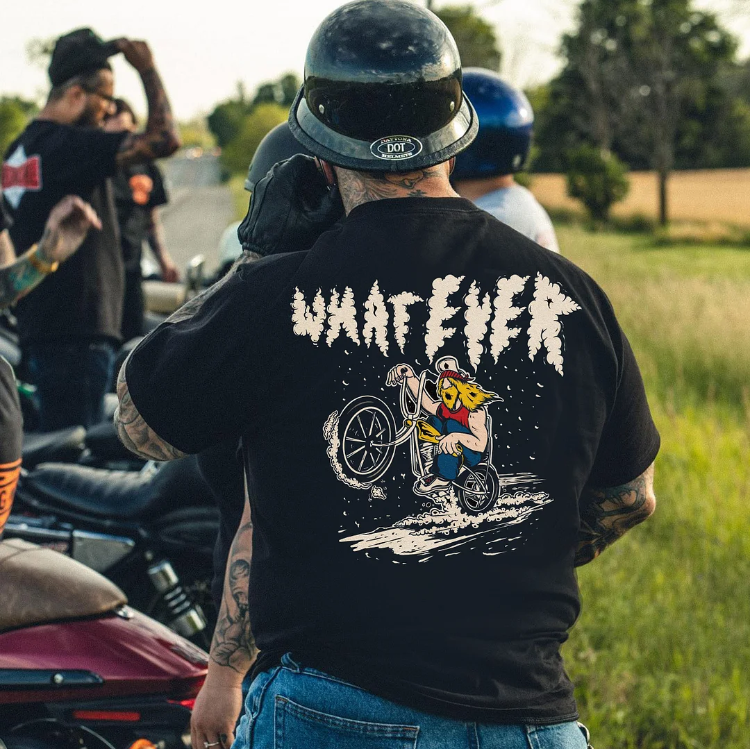 WHATEVER Riding Motor Black Print T-Shirt