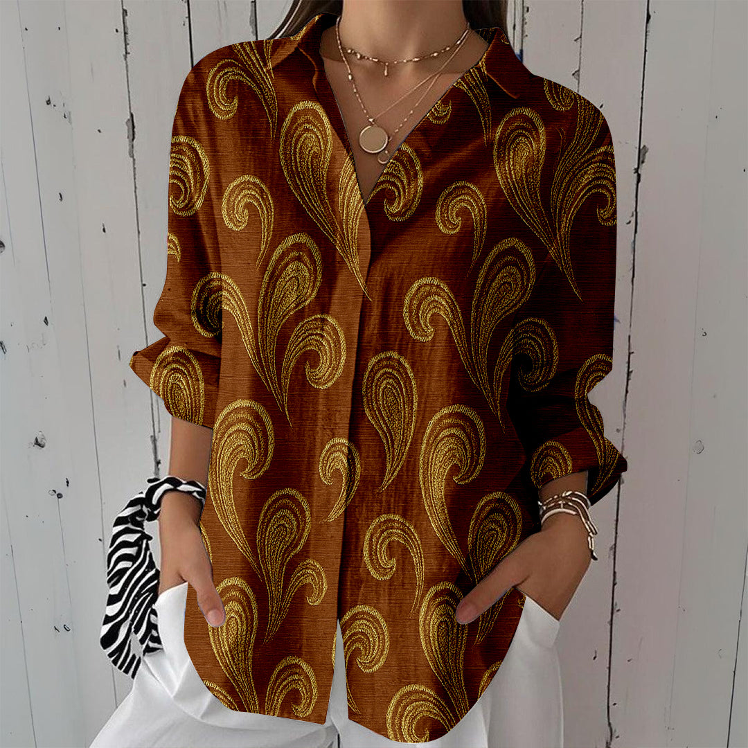 Women Long Sleeve V-neck Graphic Floral Printed Top