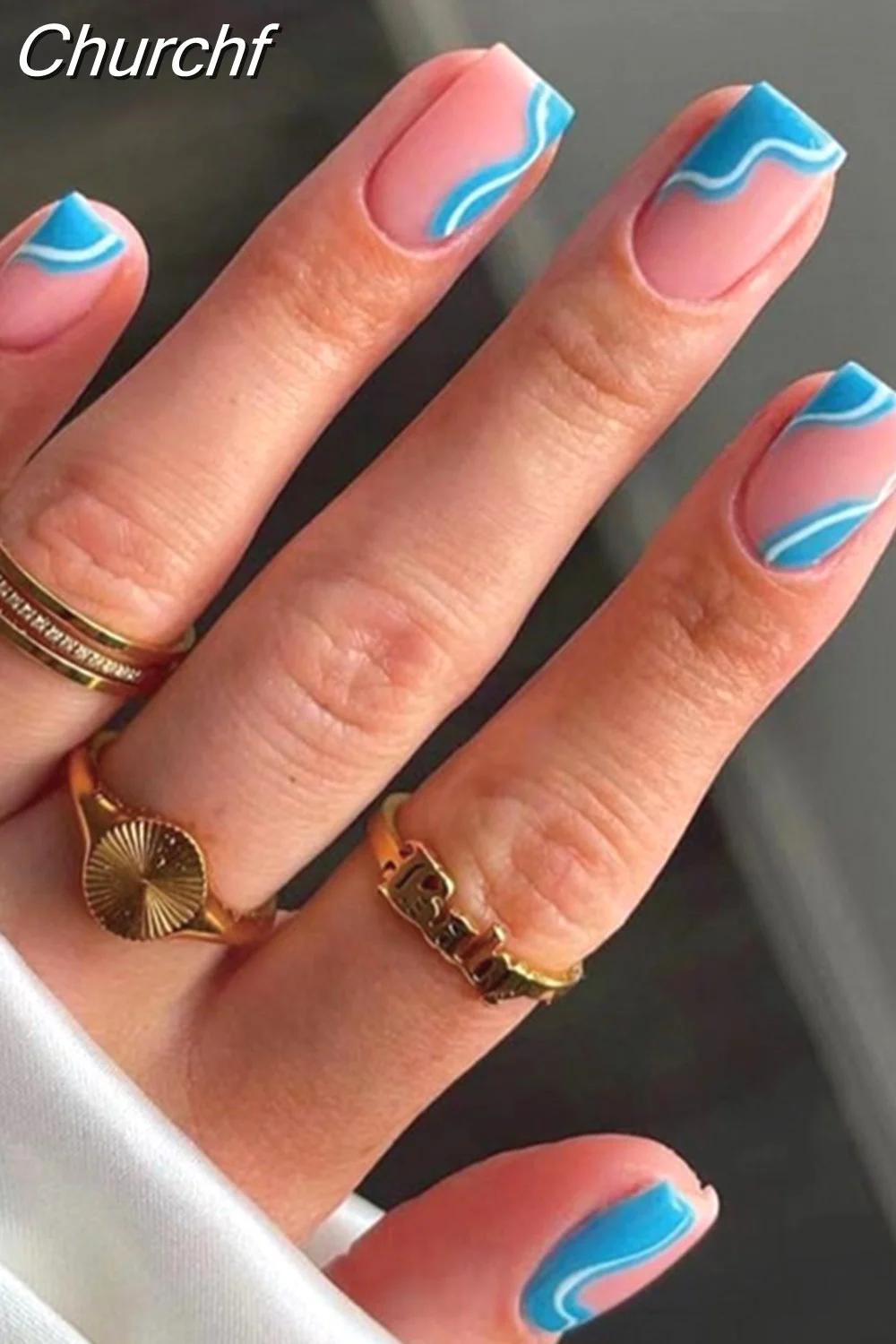 Churchf Short French False Nail Simple Square Head Fake Nails Press on Nail Wearable Full Cover Artificial Nail Tips Manicure-Nail Inspo