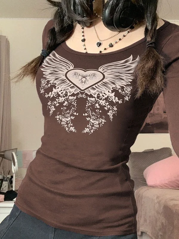 Long Sleeve Heart Wing Graphic Top