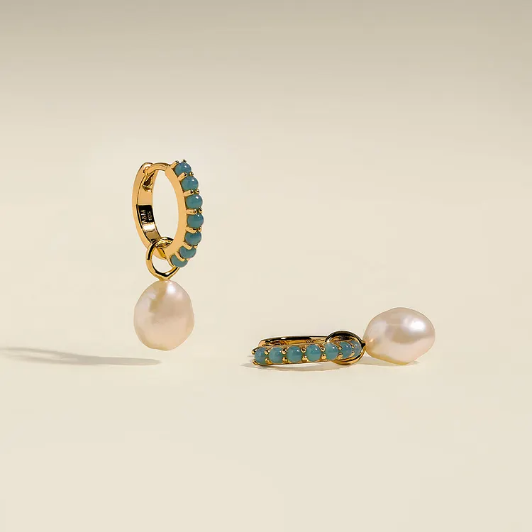 Opal & Pearl Charm Huggies in Gold