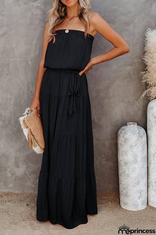 Bandeau Solid Color Maxi Dress