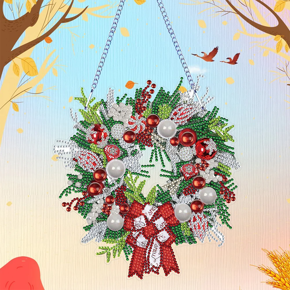 5D DIY Hanging Wreath Diamond Christmas Diamond Wall Decor Wreath