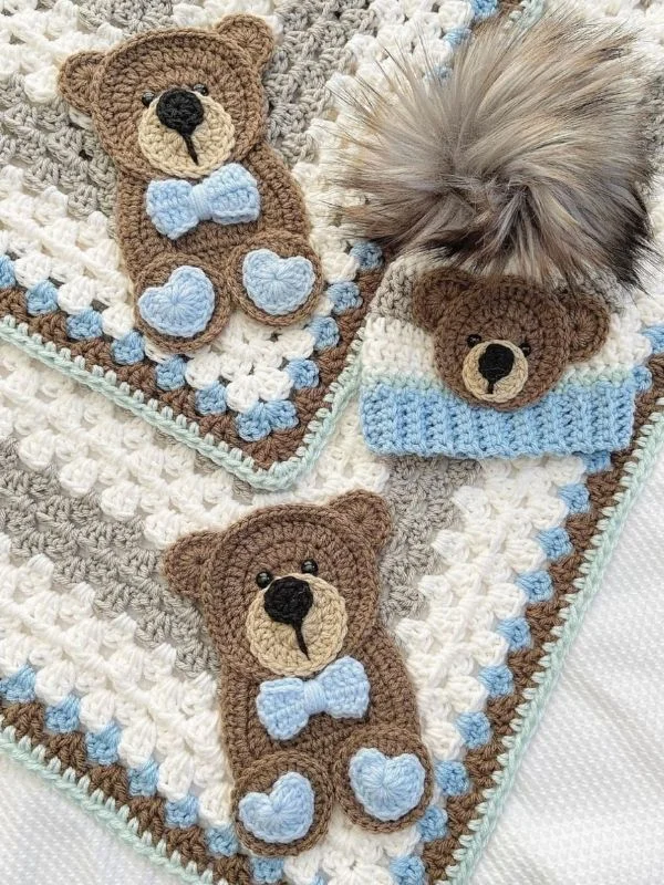 Lulusnow Handmade Blue Bear Blanket Bear Bedding Crochet Animal Baby Blanket Gifts For Baby 