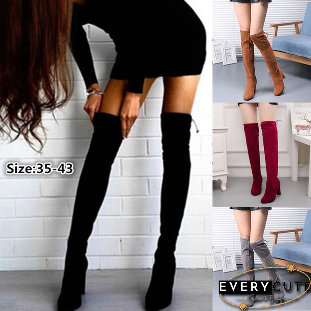Autumn And Winter Women's Fashion Boots Over Knee High Boot Lace Up High Heel Long Thigh Boots Shoes