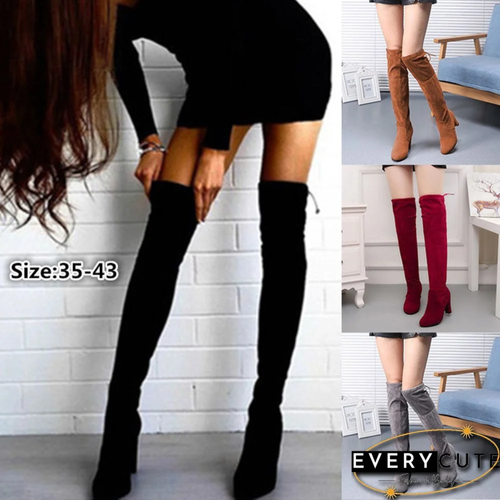 Autumn And Winter Women's Fashion Boots Over Knee High Boot Lace Up High Heel Long Thigh Boots Shoes