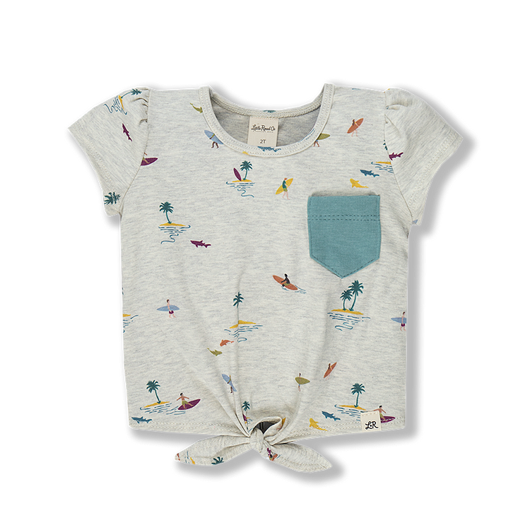 Surfer Print Short Sleeve Knot Top