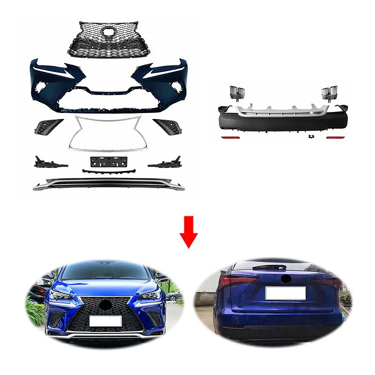 Upgrade Bodykit For Lexus NX200 NX200t NX300h 2015-2017 to 2018 body kit car bumper ASSEMBLY SET Grille exhaust pipe rear lip ITN Auto