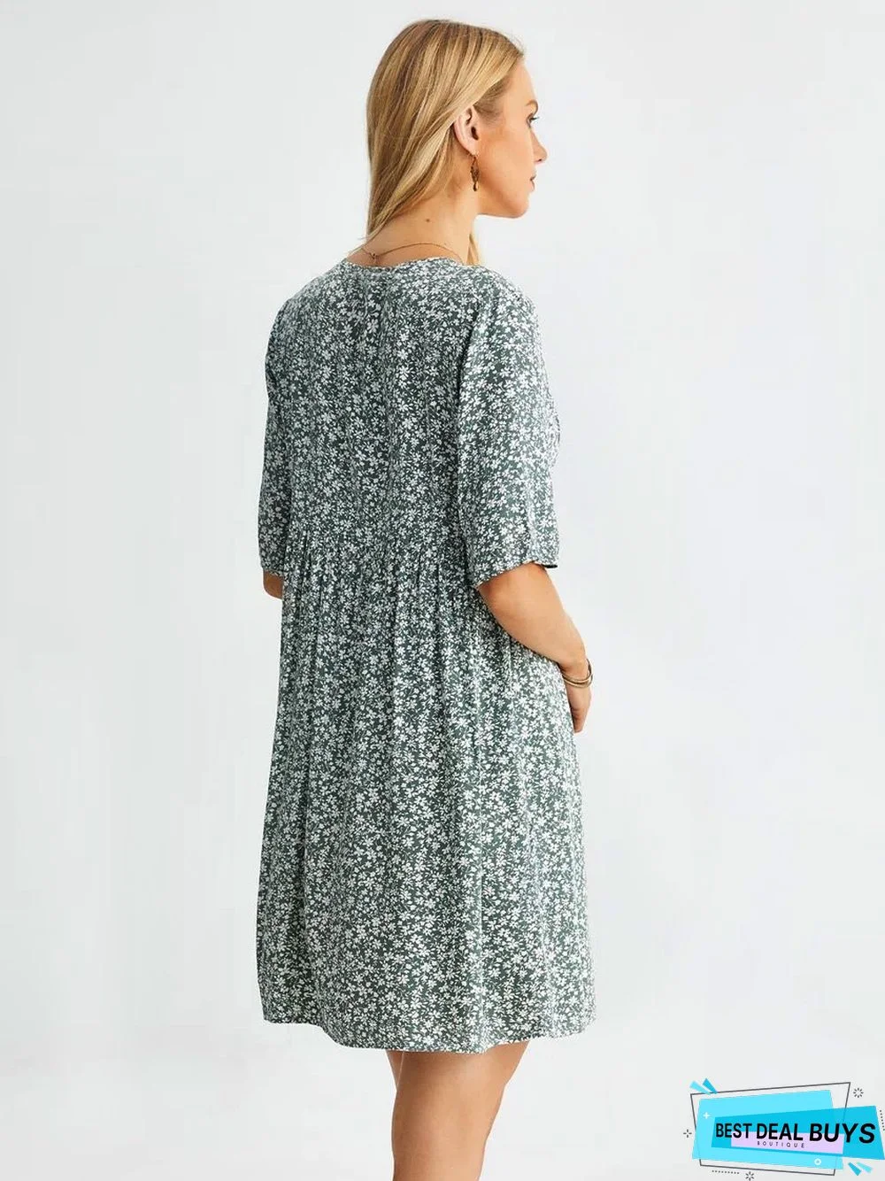 Boho Floral Print Short Sleeve Knee Length Dress