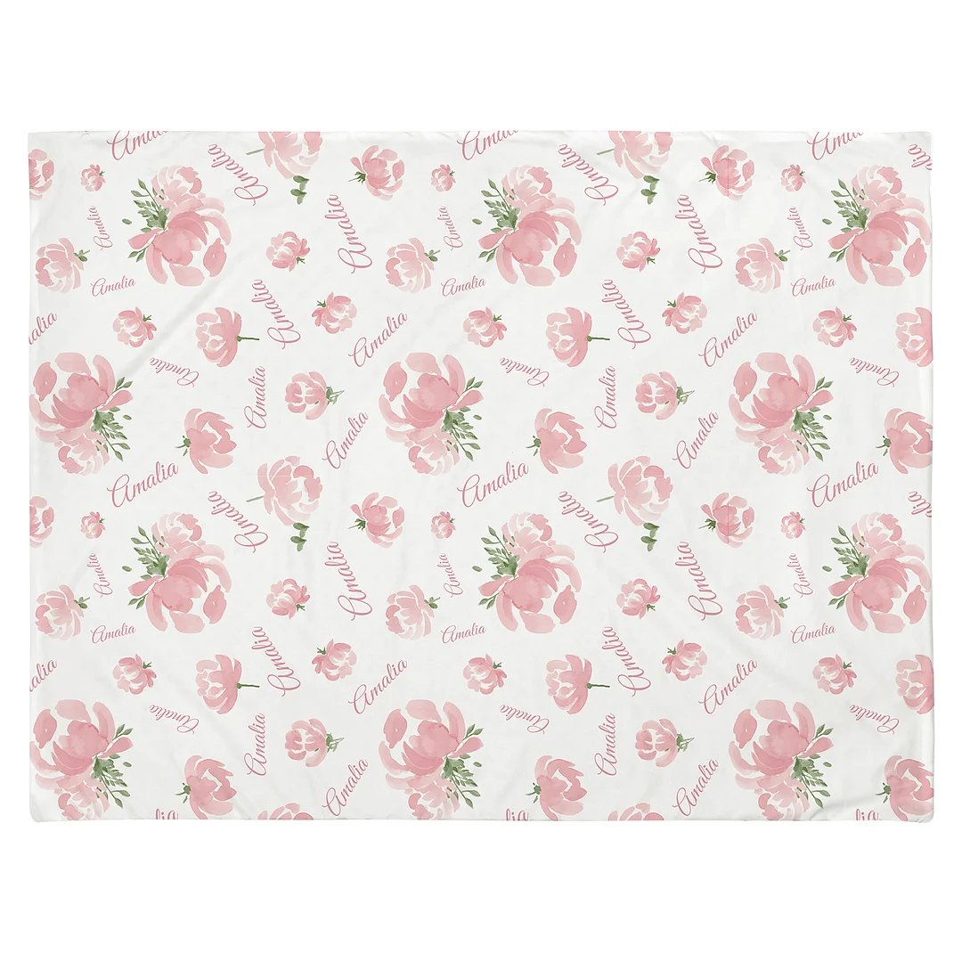 Amalia's Floral Print Pink Personalized Baby Girl Name Blanket