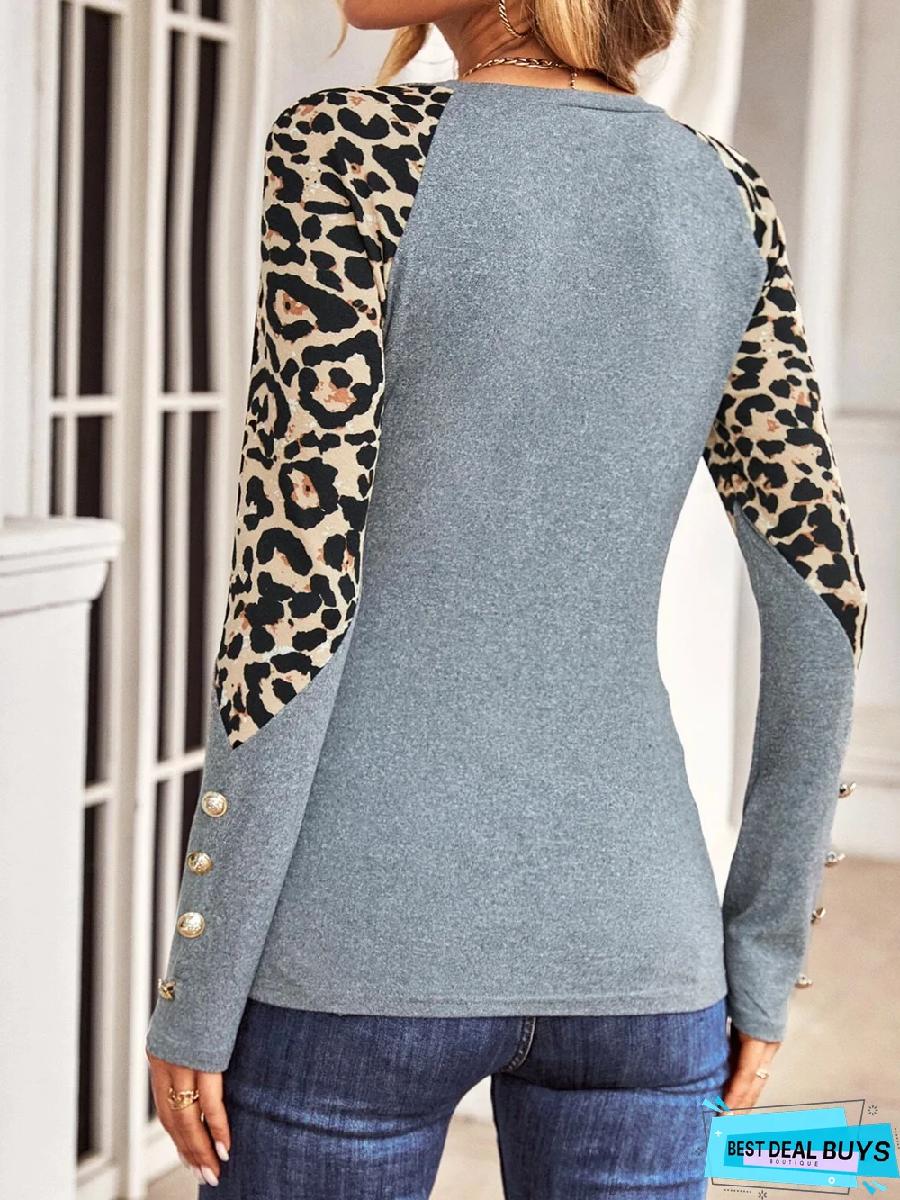 Long Sleeve Leopard Casual Buttoned T-Shirt