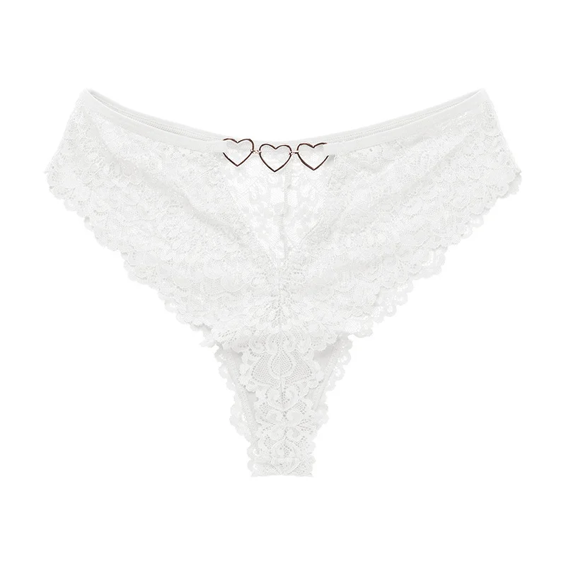 Uveng Sex Underwear Lace Perspective Large Size Sexy T-Sants Female Delicate Metal Buckle Lady Cotton Crotch T-Shirt Underwear