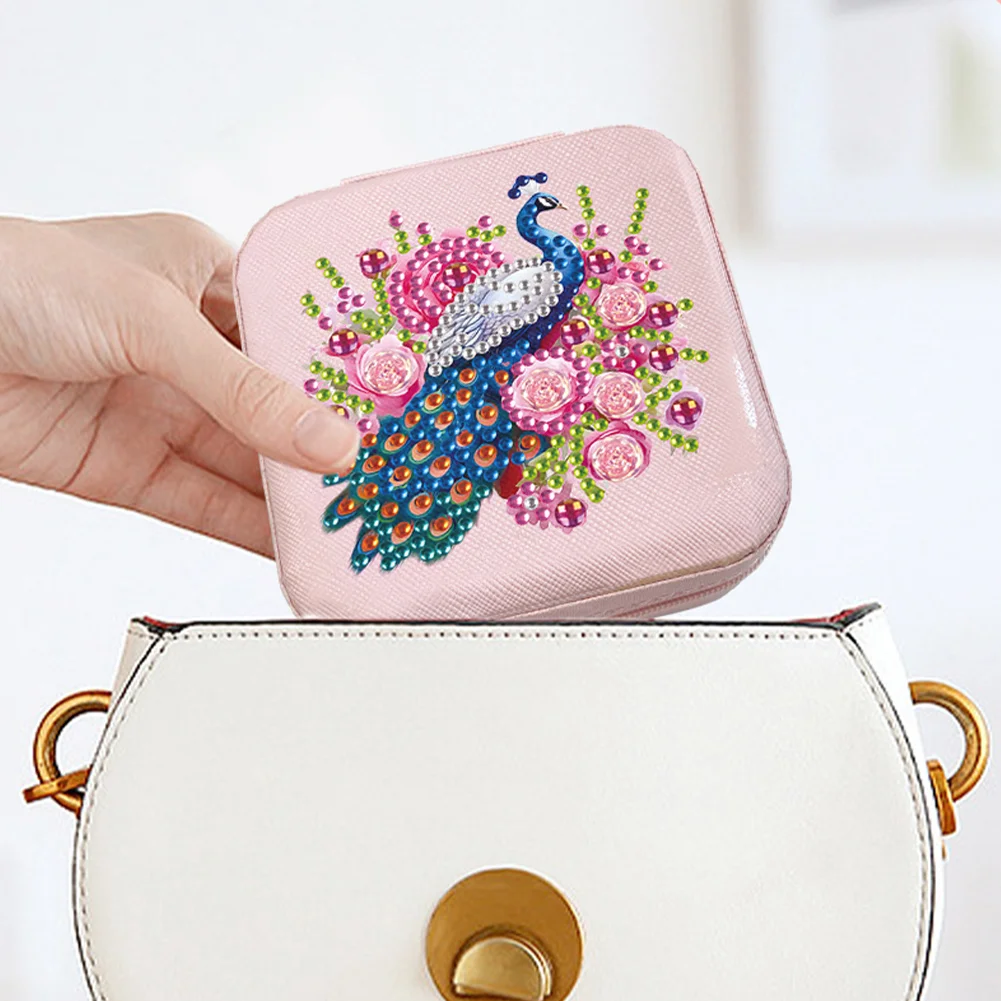 5D DIY Flower Peaock Special Shape Diamond Painting Jewelry Box for Art Crafts