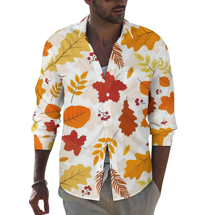 Personalized Design Thanksgiving Men's Lapel Pocket Long Sleeve Shirt Full Print