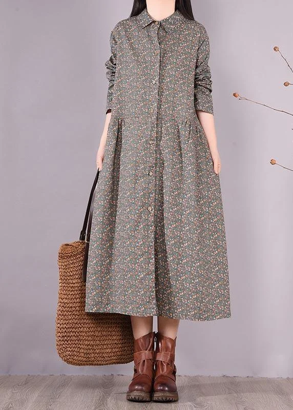 French Lapel Button Down Spring Fashion Ideas Blue Print Dress