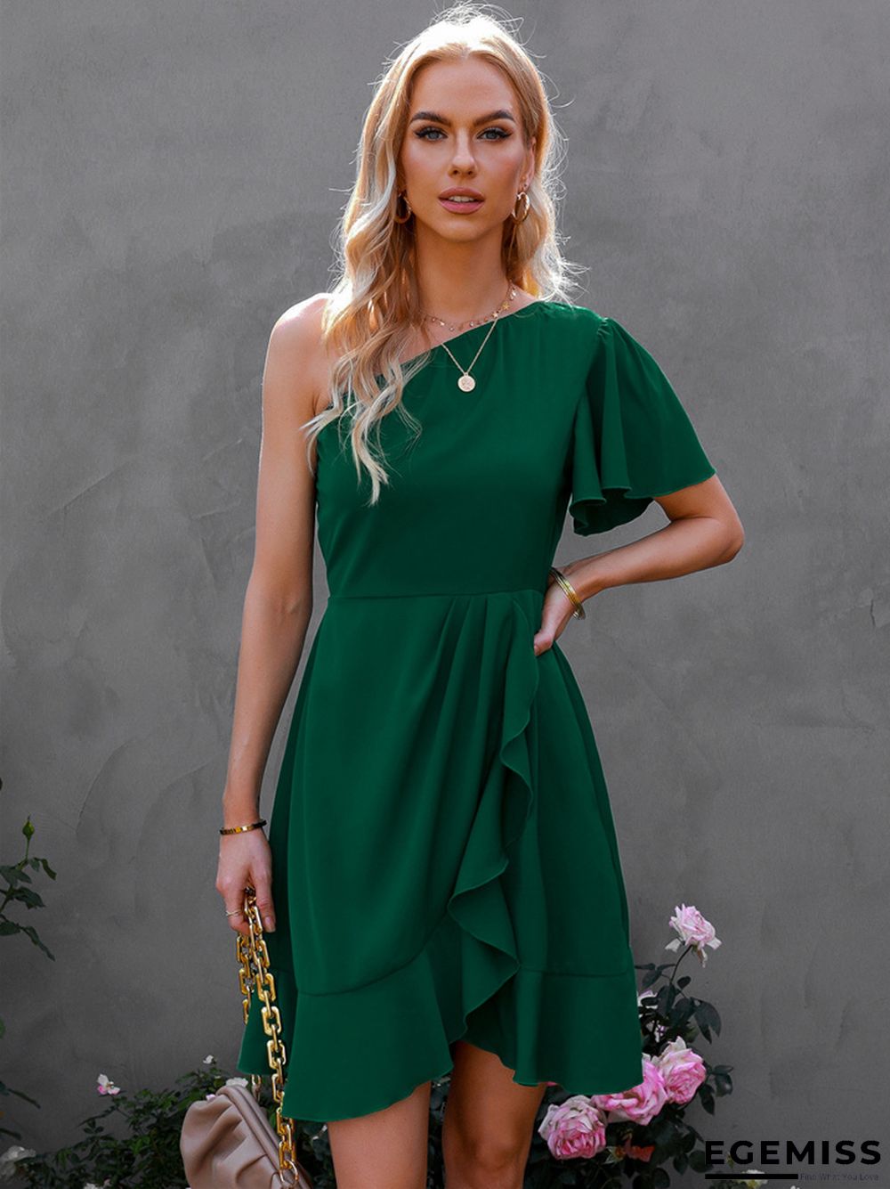 Women's Dress With Off-the-shoulder Flounces And Small Dresses | EGEMISS