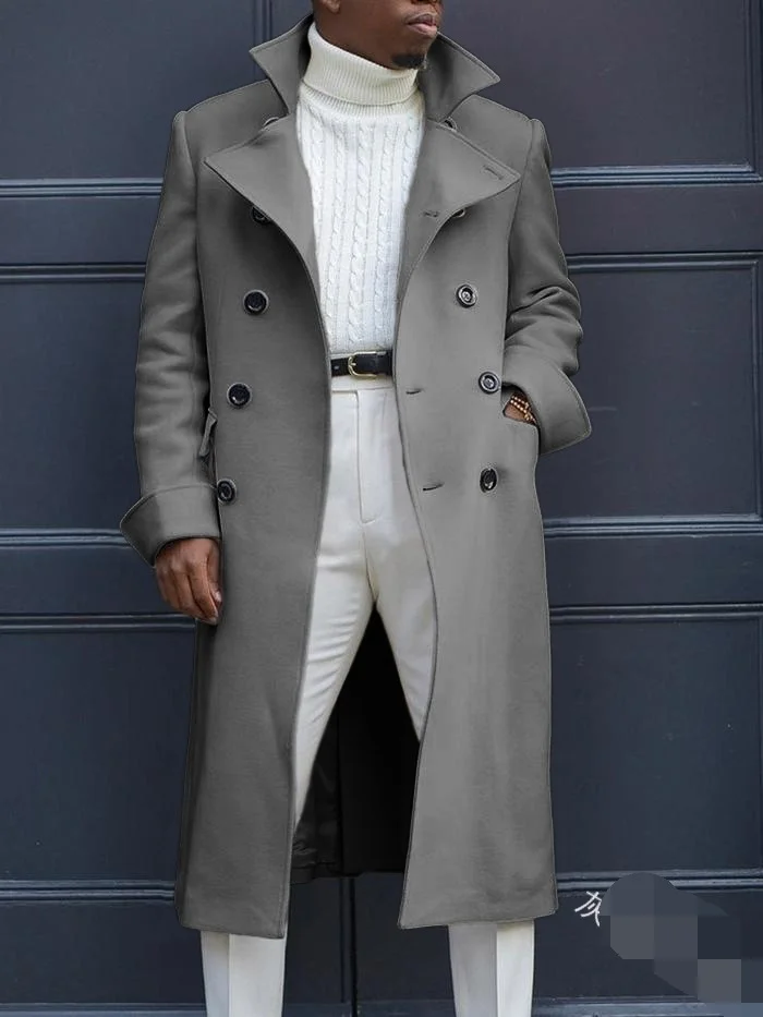 Uveng Uveng New Fashion Solid Color Collar Long-Sleeved Gentleman Coat Autumn And Winter Loose Coat In The Long Wind Coat