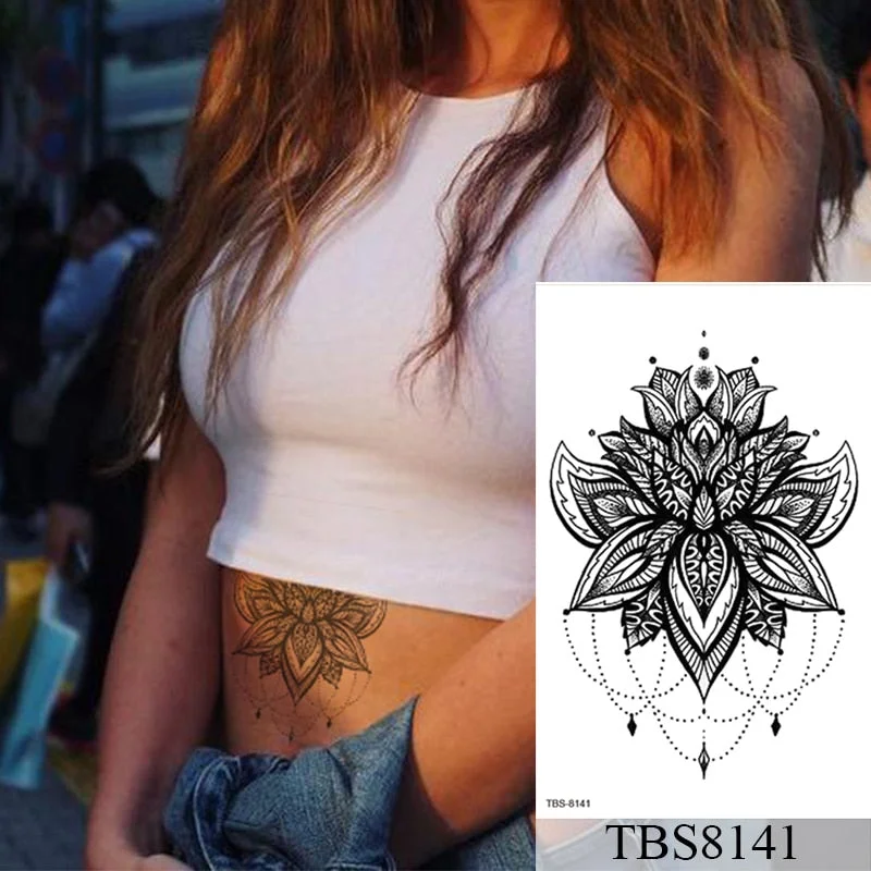 Waterproof Temporary Tattoo Sticker Flower Peony Rose Sketches Flash Tattoos Black Henna Body Art Arm Fake Tatoo Women Men