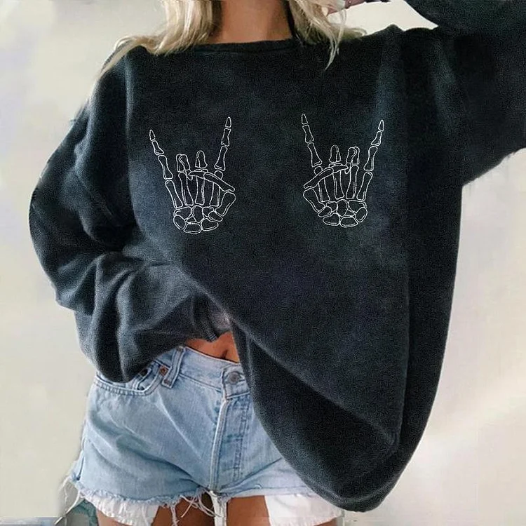 Rock&Roll Sketelon Hand Printed Sweatshirt