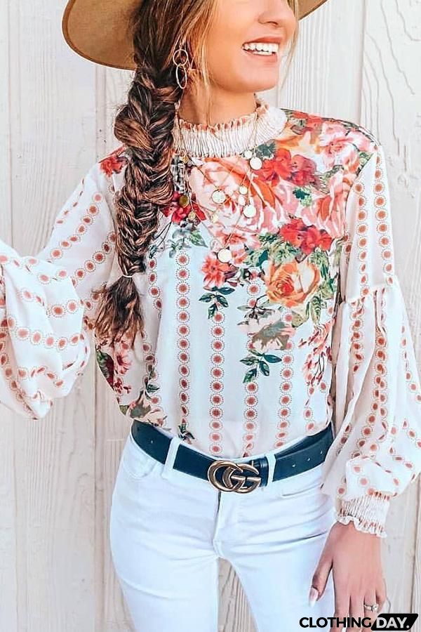 Floral Ruffle Trim Top