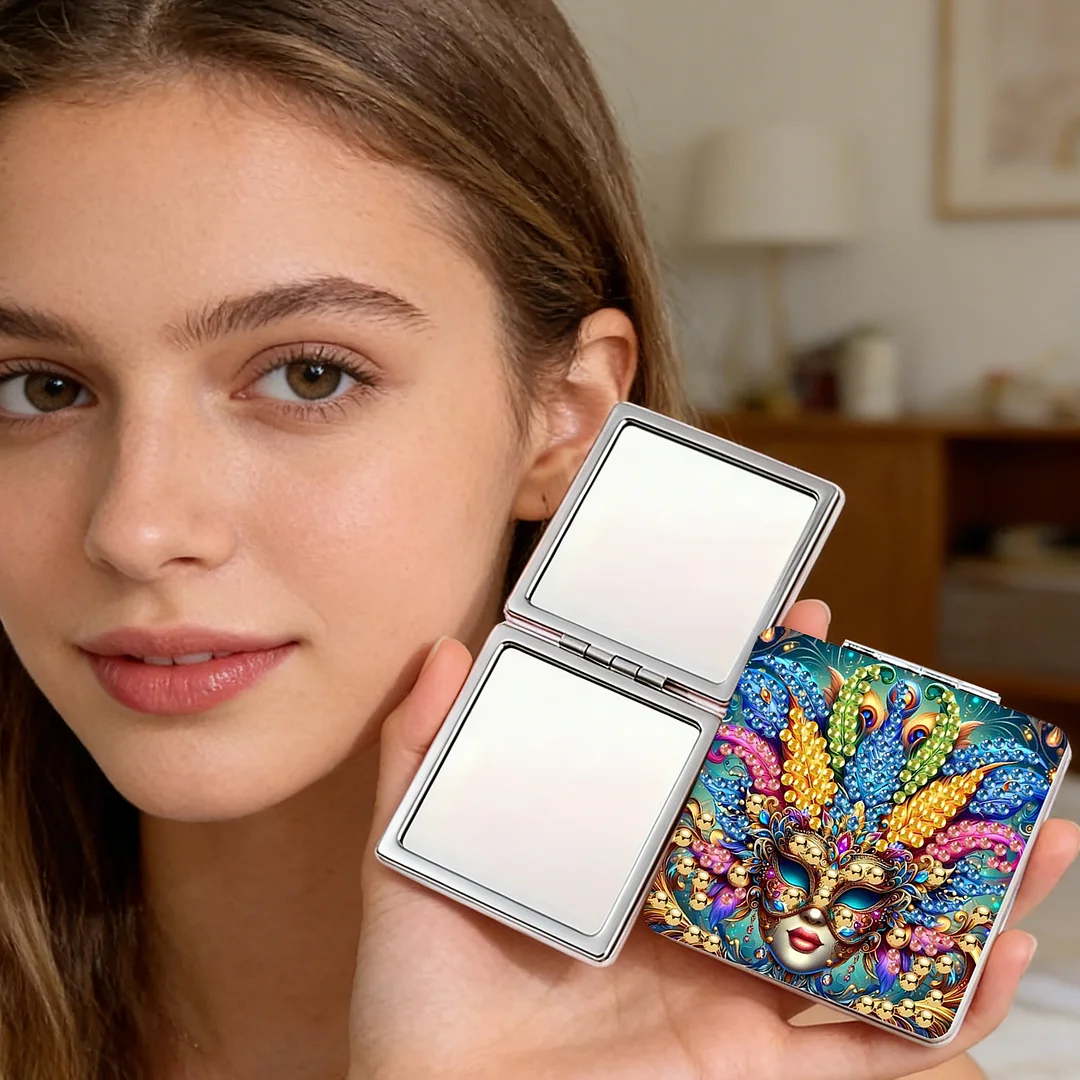 Mask-2 DIY Special Shaped Diamond Painting Compact Mirror Kits Diamond Art Painting Pocket Mirror for Beginners Adults Art Craft Woman Gifts