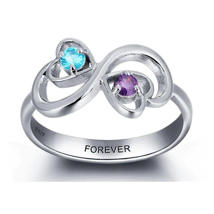 Infinity Heart Promise Ring Personalized with 2 Birthstones Engraved 2 Names Gift For Mother