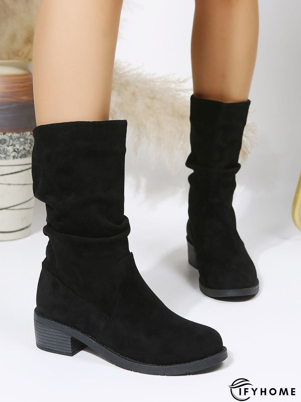 Faux Suede Slip On Slouchy Boots | IFYHOME