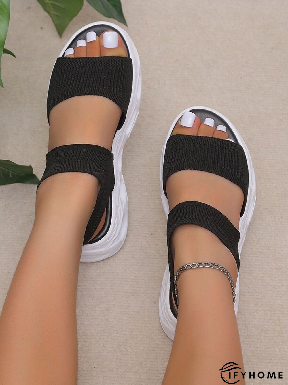 Solid Color Breathable Fly Woven Upper Shock-absorbing Platform Sports Sandals | IFYHOME