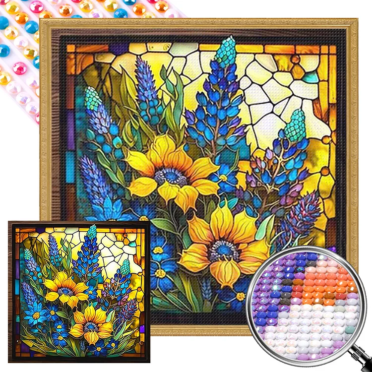 Stained Glass Sunflower - Full Round (Partial AB Drill) - Diamond Painting (40*40cm)