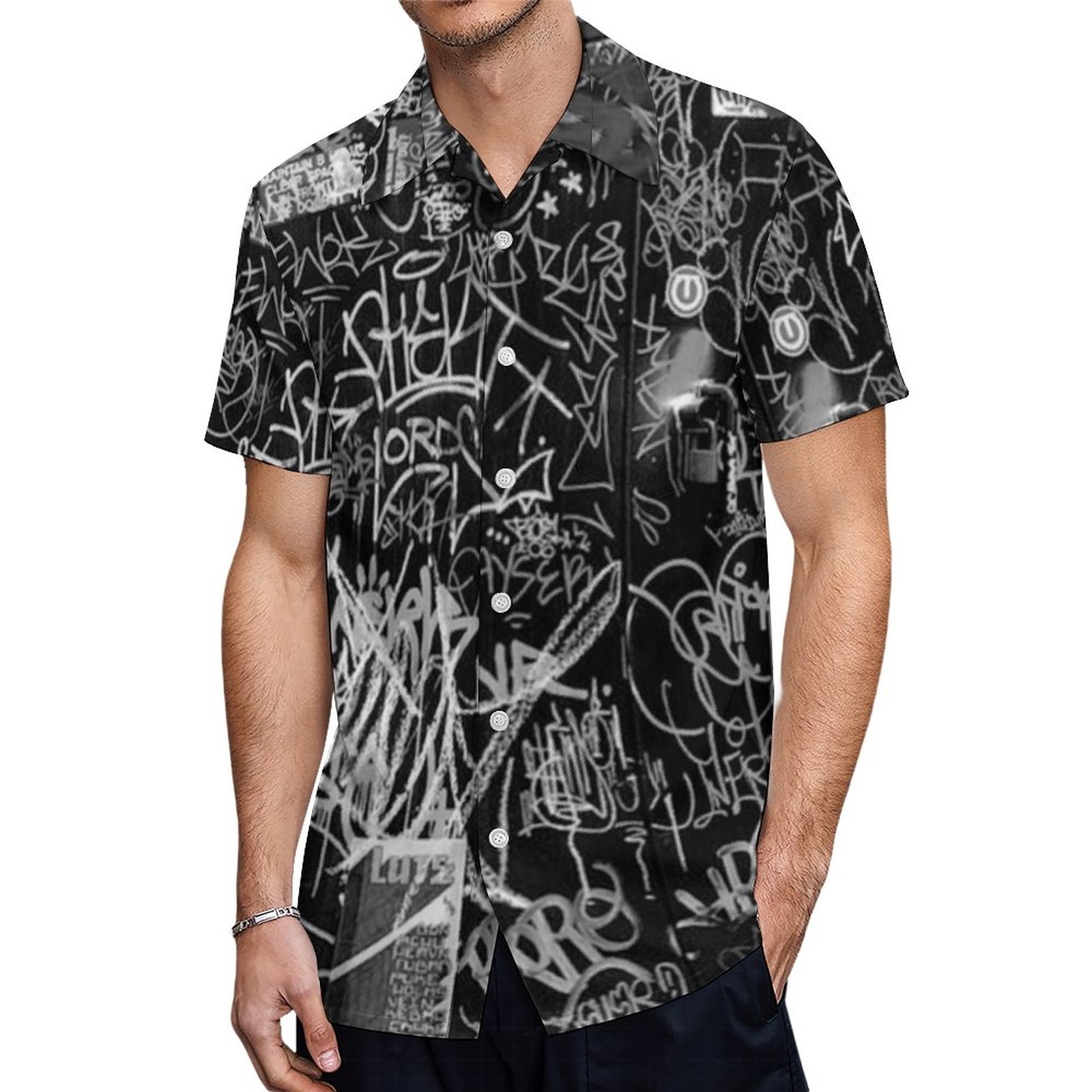 Ny Graffiti Throw Up Black Hawaiian Shirt Mens Button Down Plus Size Tropical Hawaii Beach Shirts
