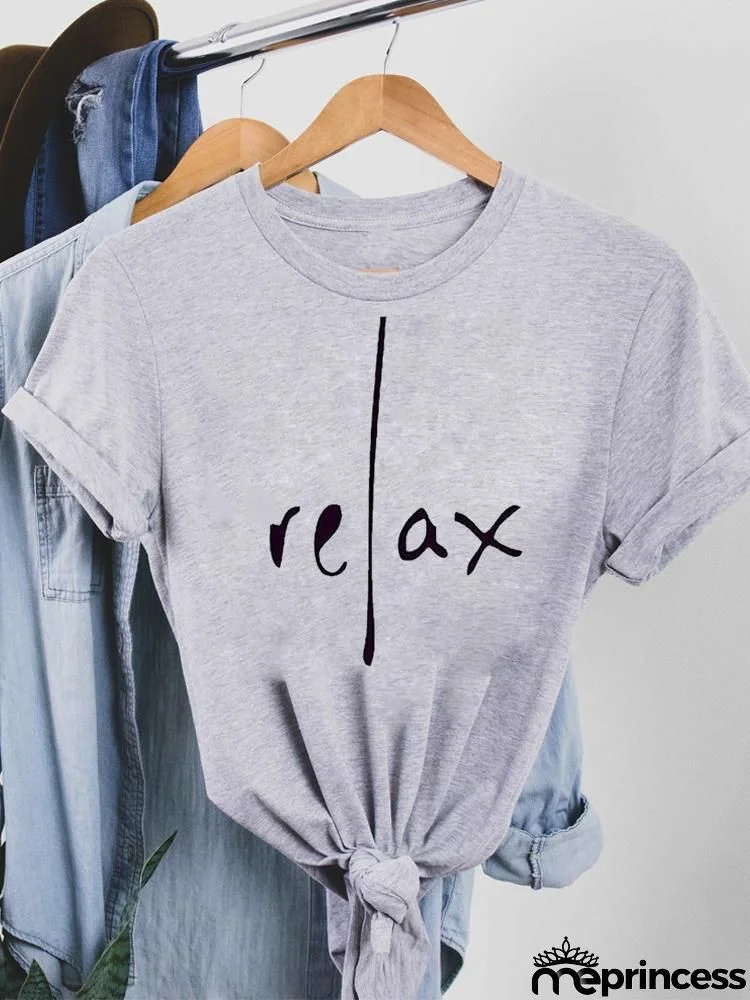 Women Fashion Base Letter Sunflower Cross Print Round Neck Short Sleeve T-Shirt