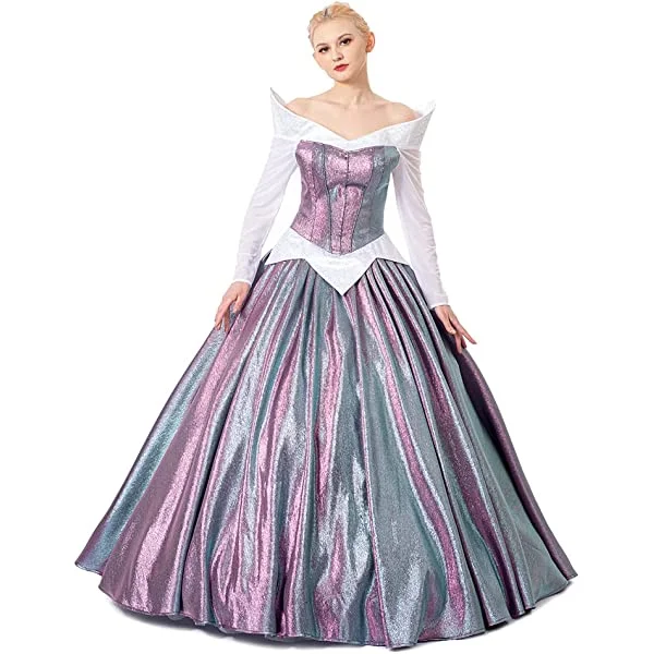 Women's Aurora Color Changing Dress Luxury Princess Cosplay Costume Off Shoulder Princess Dress up Ball Gown