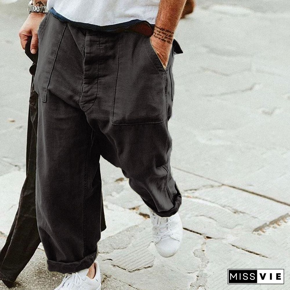 Casual Mens Solid Color Loose Pants