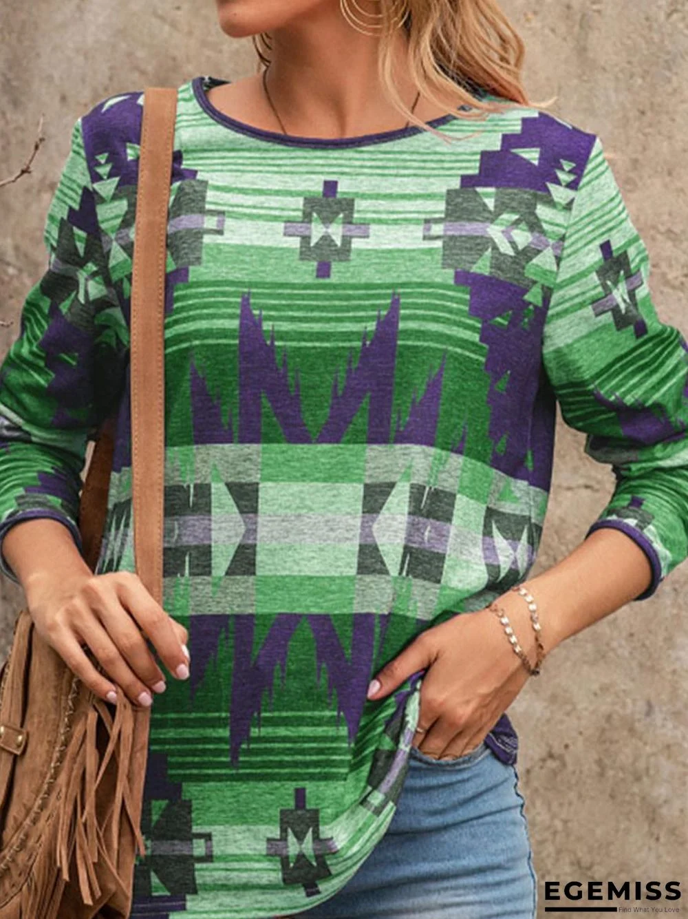 Casual Vintage Print Long Sleeve T-Shirt | EGEMISS