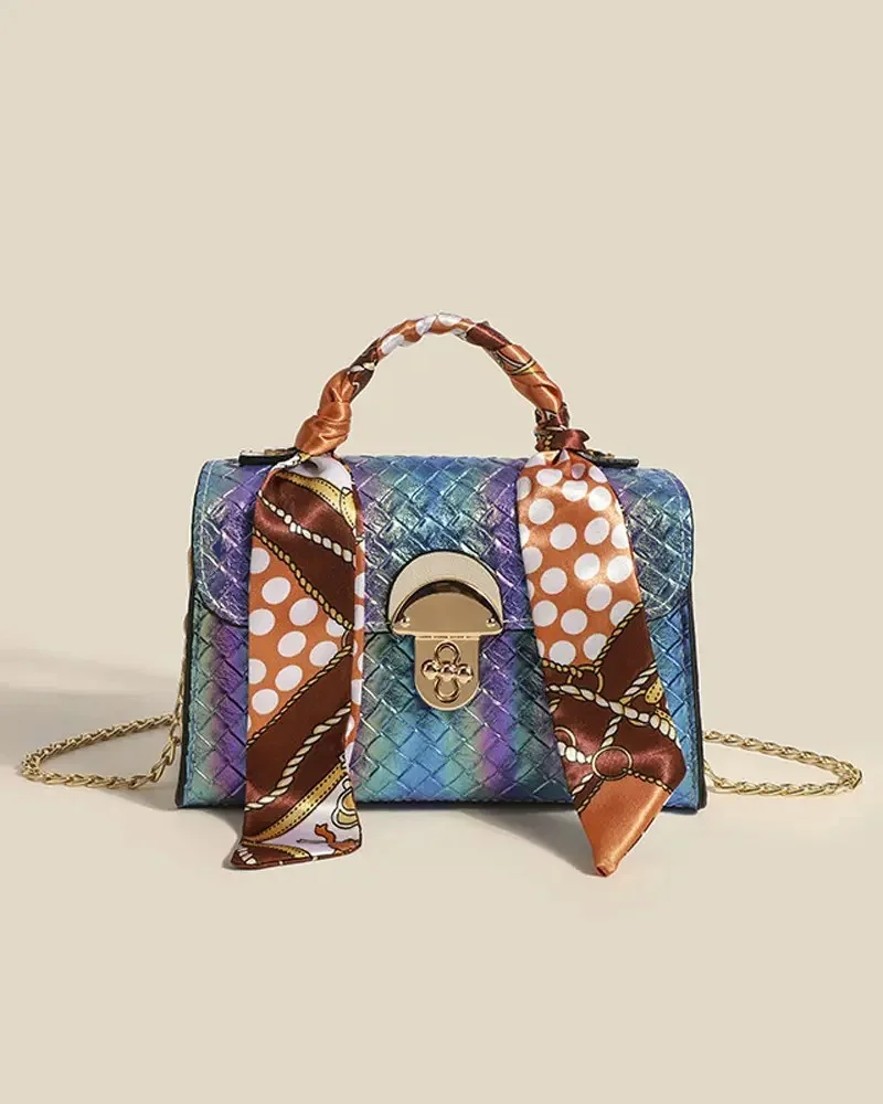Ombre Chain Strap Shoulder Bag With Ribbon Decor Handle