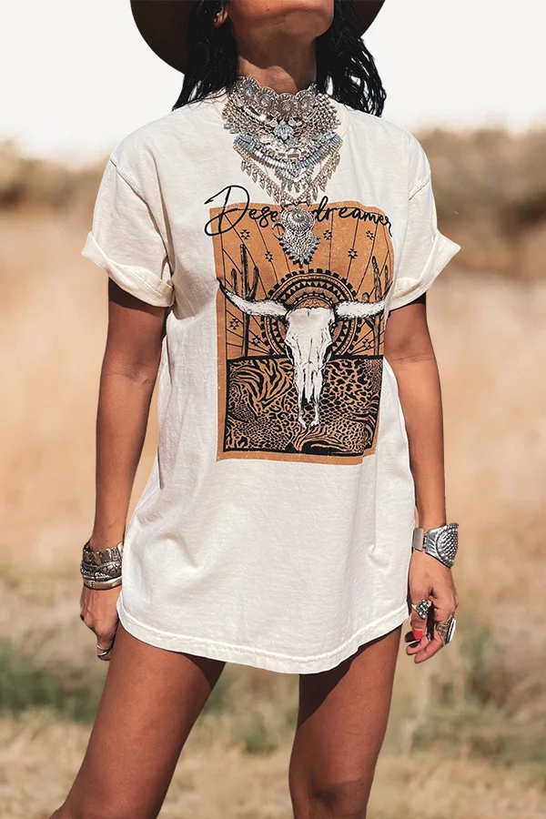Western Style Desert Dreamer Skull Tee Dress