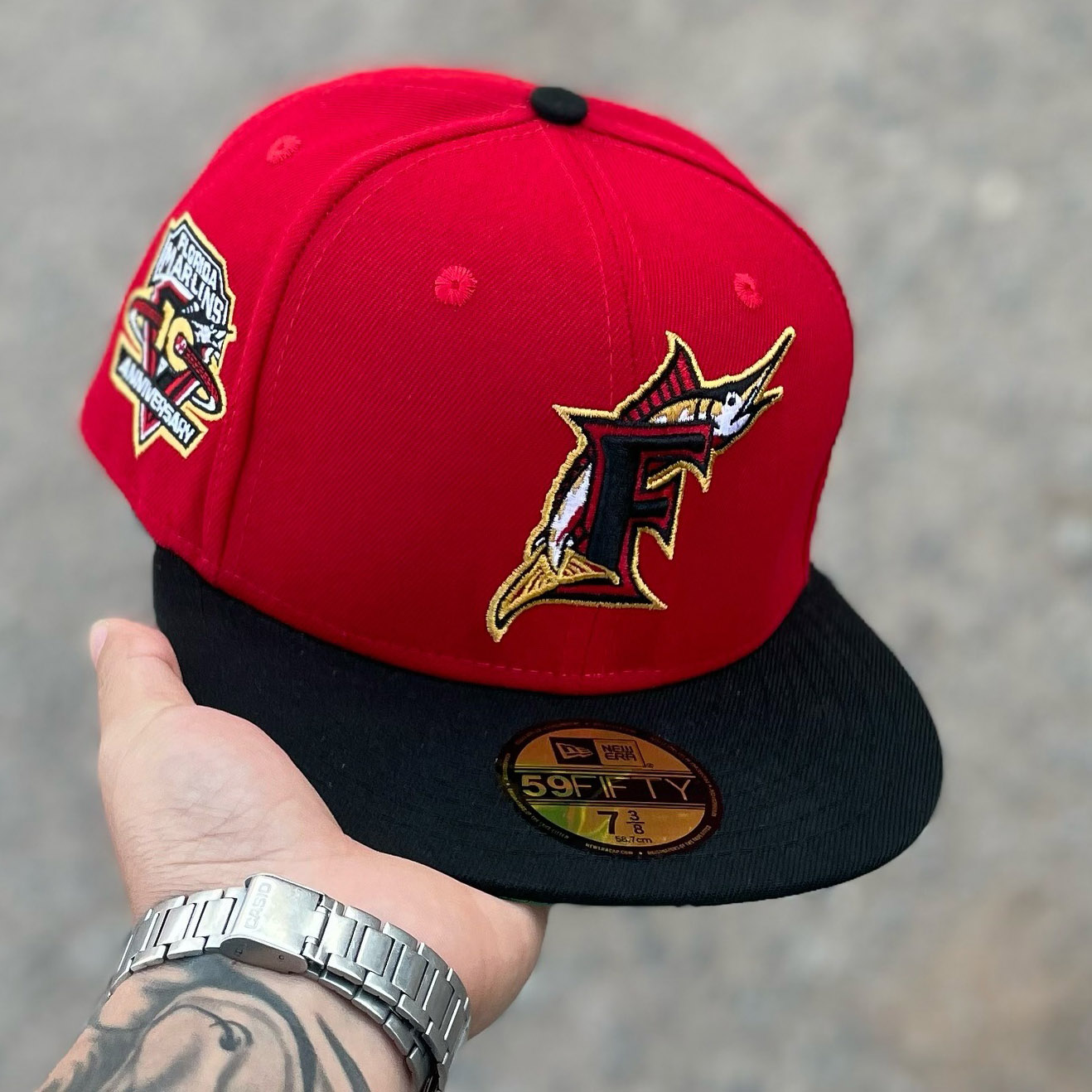 NEW ERA  FLORIDA MARLINS FITTED RED EMBROIDERED CASUAL BASEBALL CAP