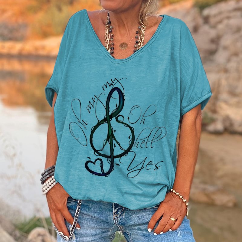 Musical Symbol Printed Basic T-shirt For Women