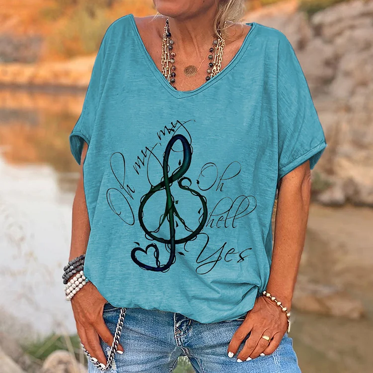Musical Symbol Printed Basic T-shirt For Women