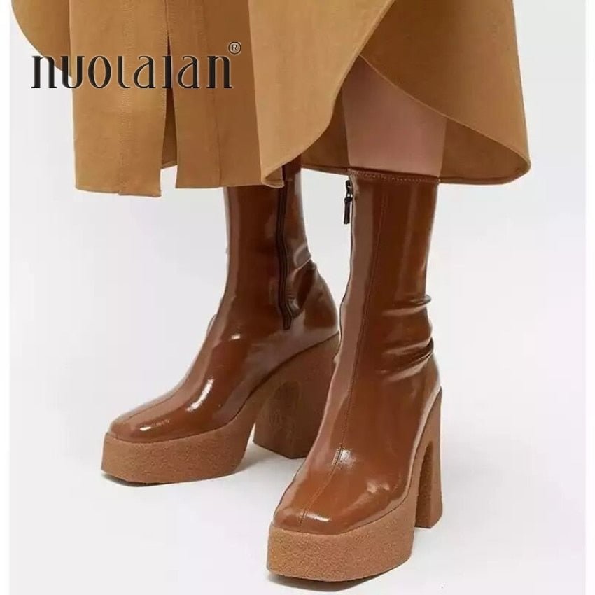 Brand Fashion Women Boots Sexy Ankle Boots For Women Platform High Heel Shoes Woman Autumn Winter Boots Female high heels Boots